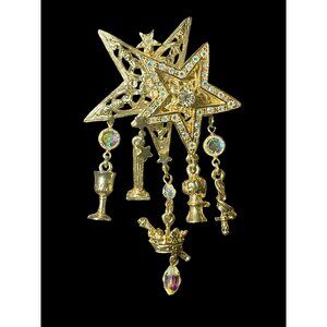 Kirks Folly Gold Toned Freemasonry Eastern Star Charms Brooch Pin or Pendant
